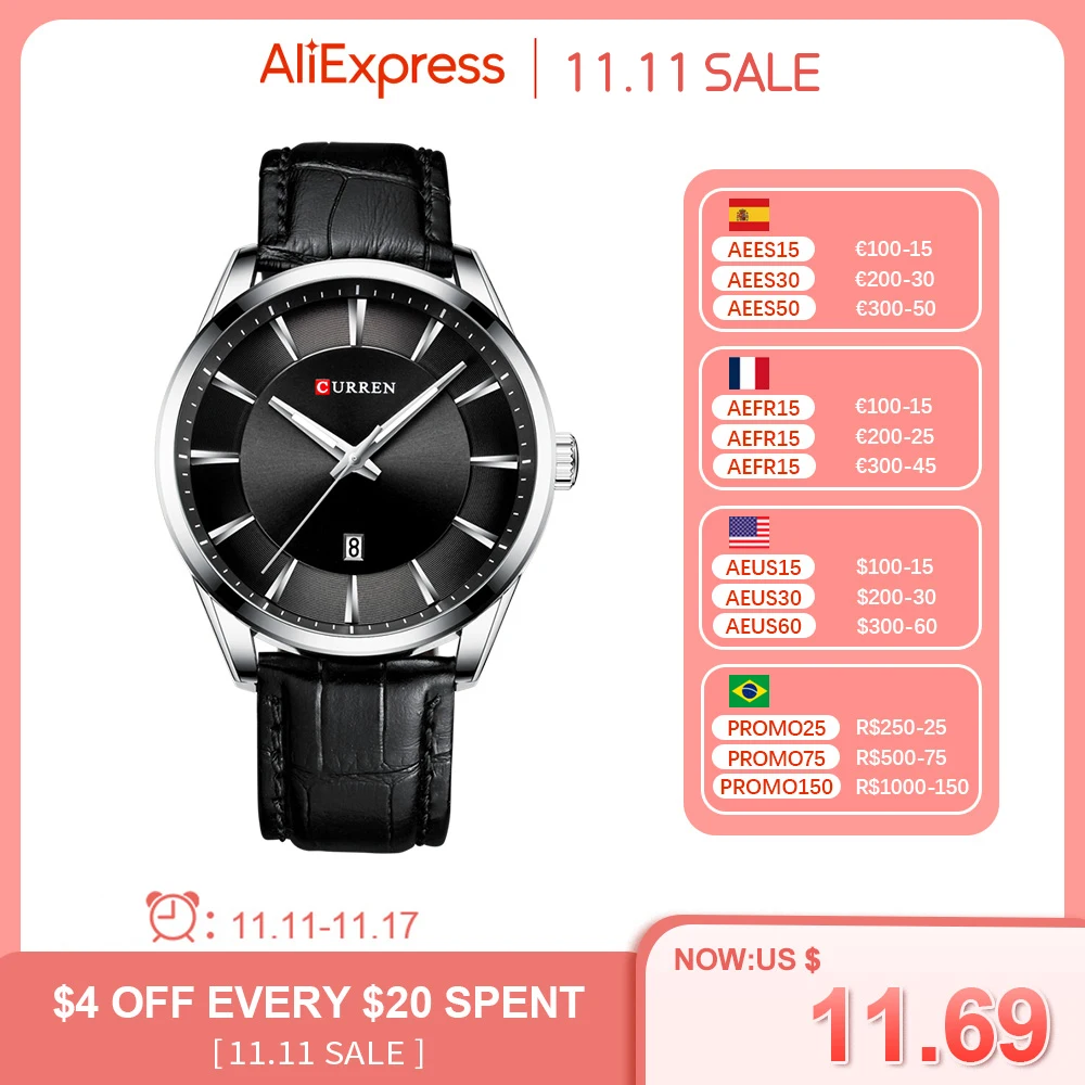 Men's Leather Strap Quartz Watch