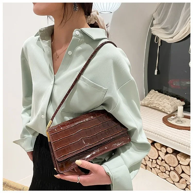 Patent Leather Handbags High-end Temperament Purse Versatile Solid Color Bag Handheld Shoulder Crossbody Underarm Bag for Women