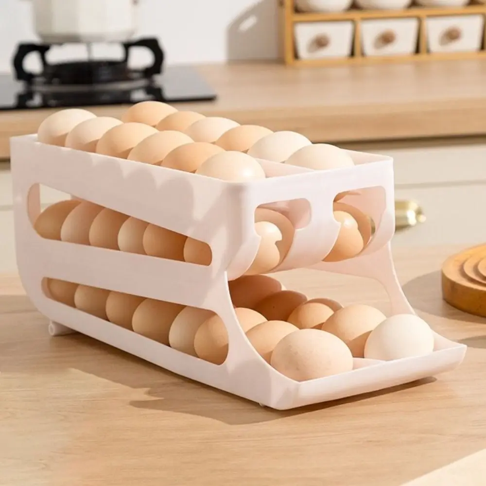 Slide Organizer Automatic Egg Roller Large Capacity Two Tier Refrigerator Egg Storage Box Household Kitchen Dedicated