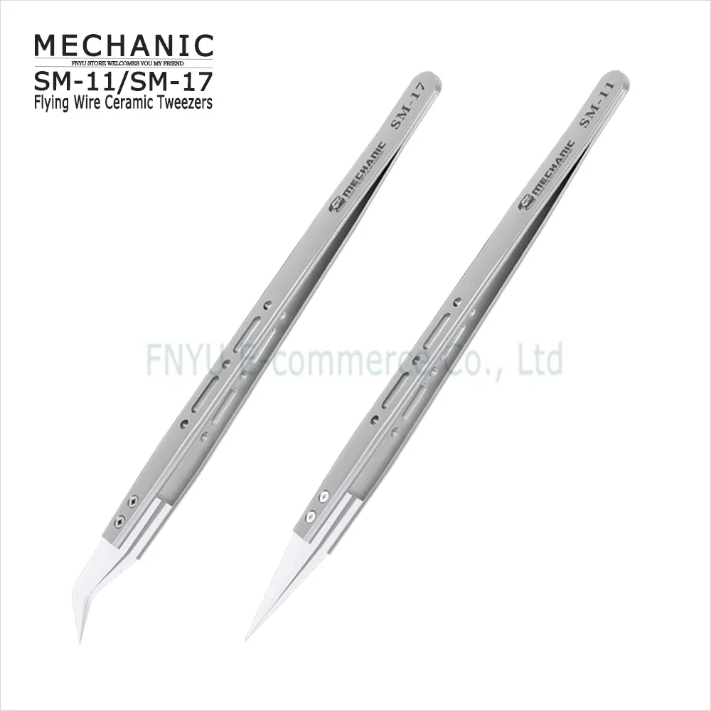 Flying Wire Ceramic Tweezers MECHANIC SM-11 Straight Tip SM-17 Curved Anti Static High Precision Interchangeable Head Tweezer