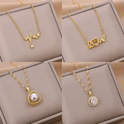 New Trendy Zircon Crystal Pendant Stainless Steel Necklace For Women Korean Fashion Female Sexy Clavicle Chain Jewelry Wholesale