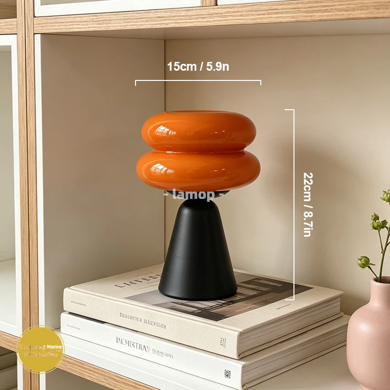 Murano Glass Duo Loop Noir Stack Table Lamp Matte Black Conical Base 3 Tone Soft Light Modern Wood Coffee Table Decor Lamp