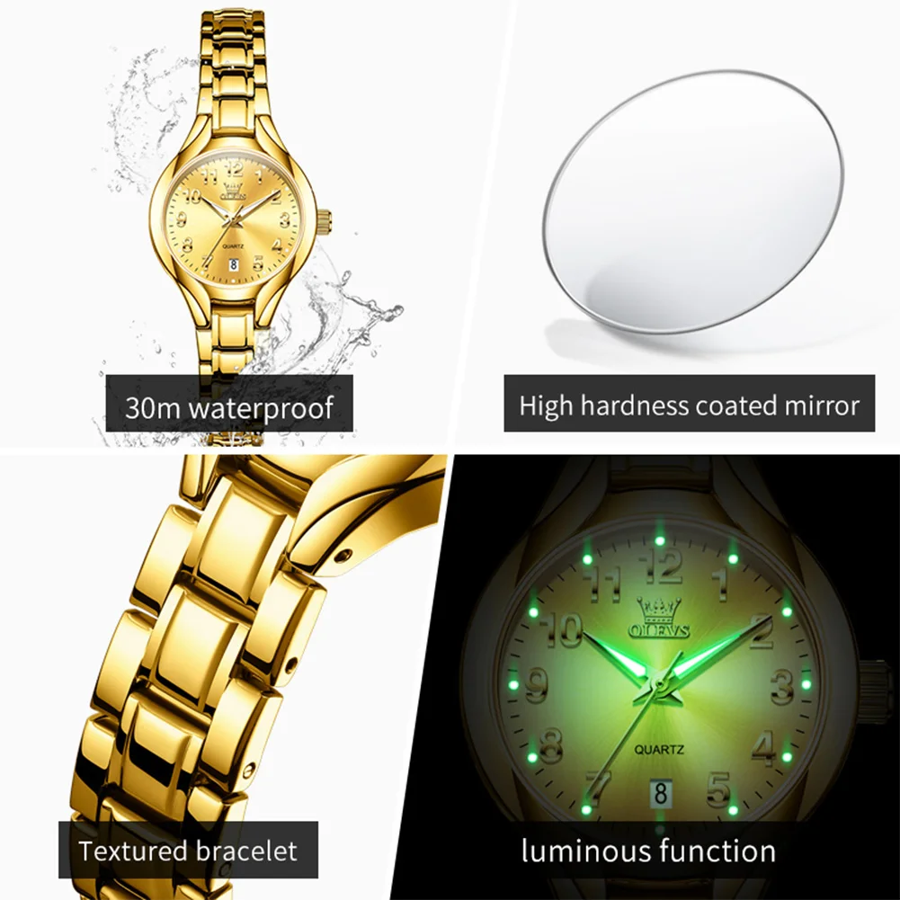 OLEVS 3650 Jam Tangan Kuarsa Wanita Kasual Elegan Jam Tangan Bercahaya Tahan Air Mewah Gelang Gaun Set Jam Tangan Ulang Tahun Valentine