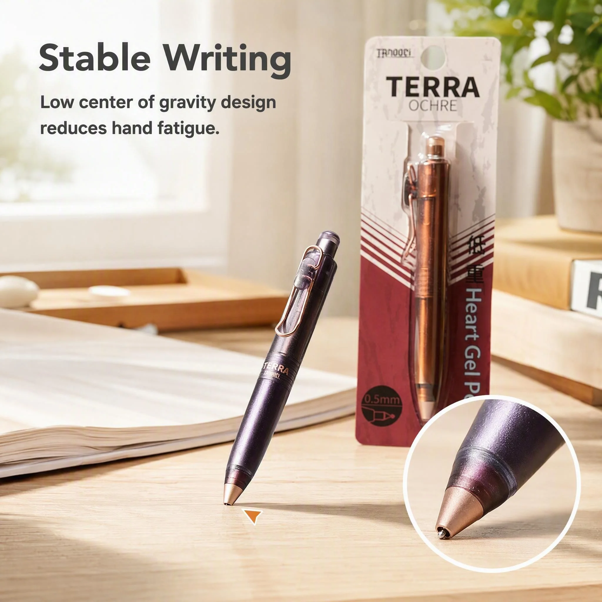 TANOOCI Mineral Transparent Low Center of Gravity Pocket Gel Pen,Al-Mg Alloy Inner Rod,Portable Learn Office Stationery Supplies