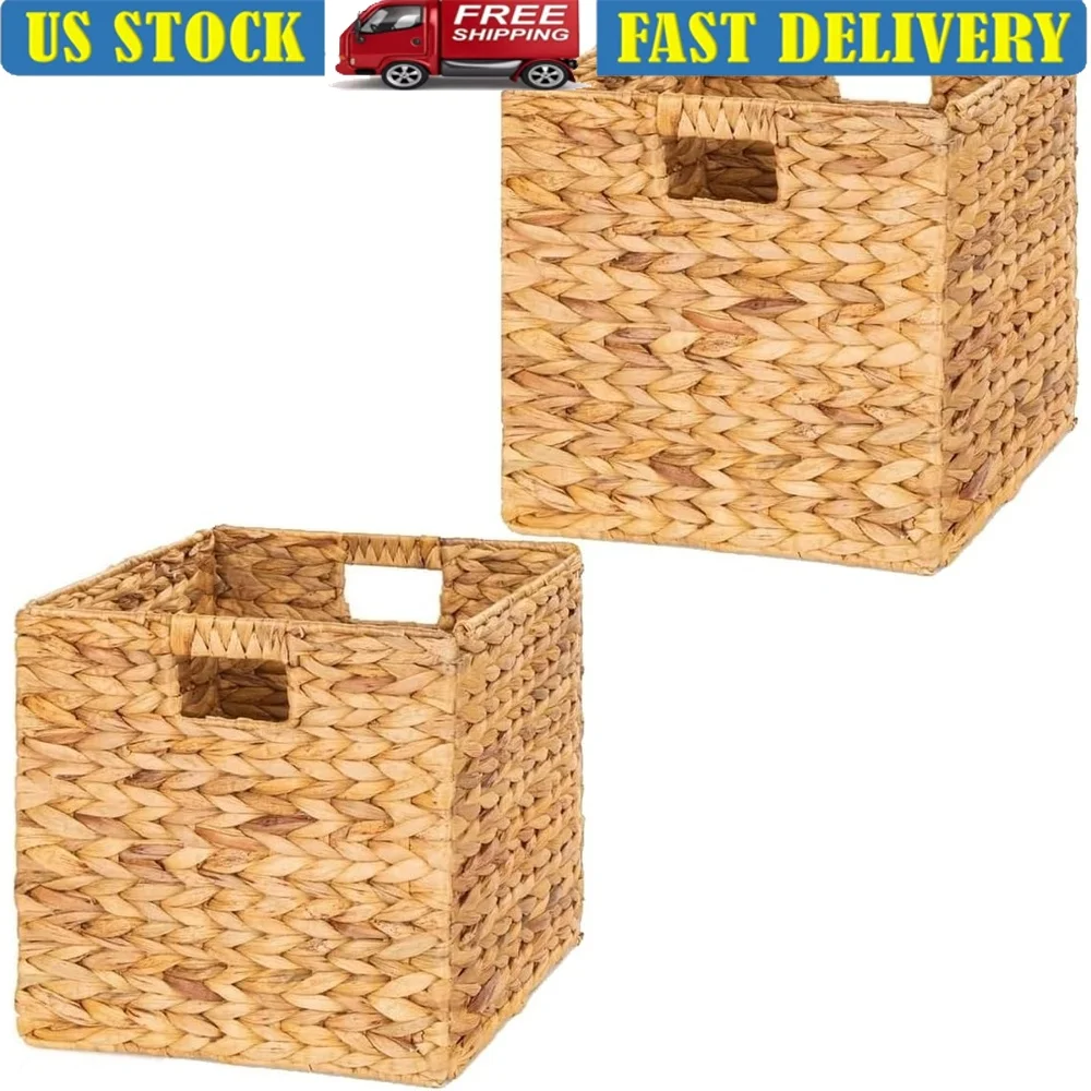 

Water Hyacinth Storage Baskets Cube Organizers 10.5in Foldable Wicker Baskets Shelves Toy Clothing Books Home Office Storage 2