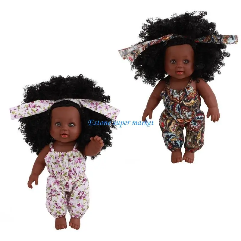 090B الفينيل الأسود الأفريقي هدايا فتاة واقعية سرير الرضع قيلولة تولد من جديد لعبة طفل مع الملحقات الجميلة مجموعة مرافقة الرضع
