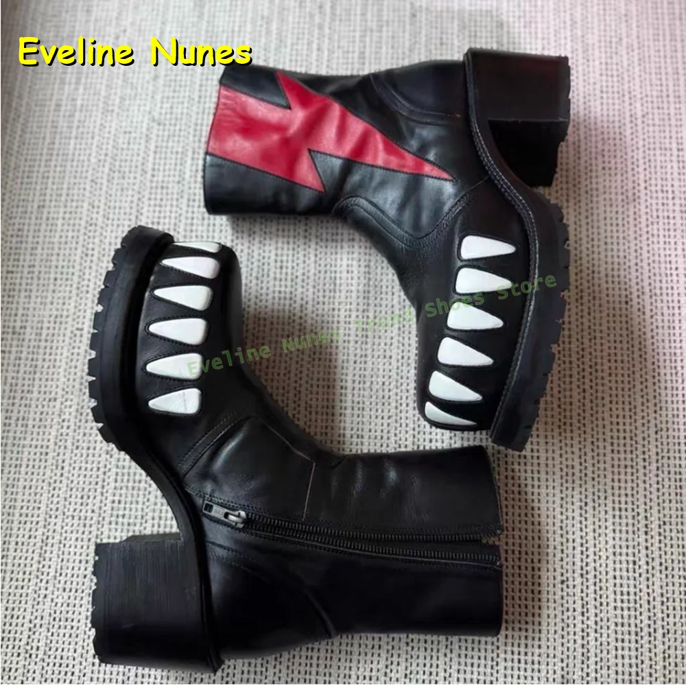 

Women's Punk Goth Ankle Boots Black Red Lightning Tooth Decor Chunky Heel Platform Alternative Fashion Shoes for Club Party 2026