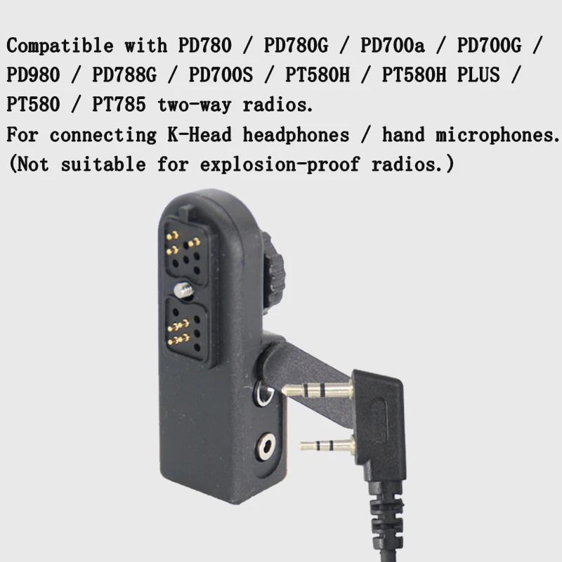 Walkie Talkie Headset Adapter For PD780/PD780G/700G/788G/700S Radios Convert to 2pin K-type Headphone Handheld Mic Tactical PTT