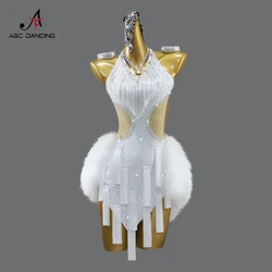 Womens Latin Dance Dress Line Costume Competition Dancewear Party Prom Outfits Elegant Sport Suit Girls Stage Clothes Customized