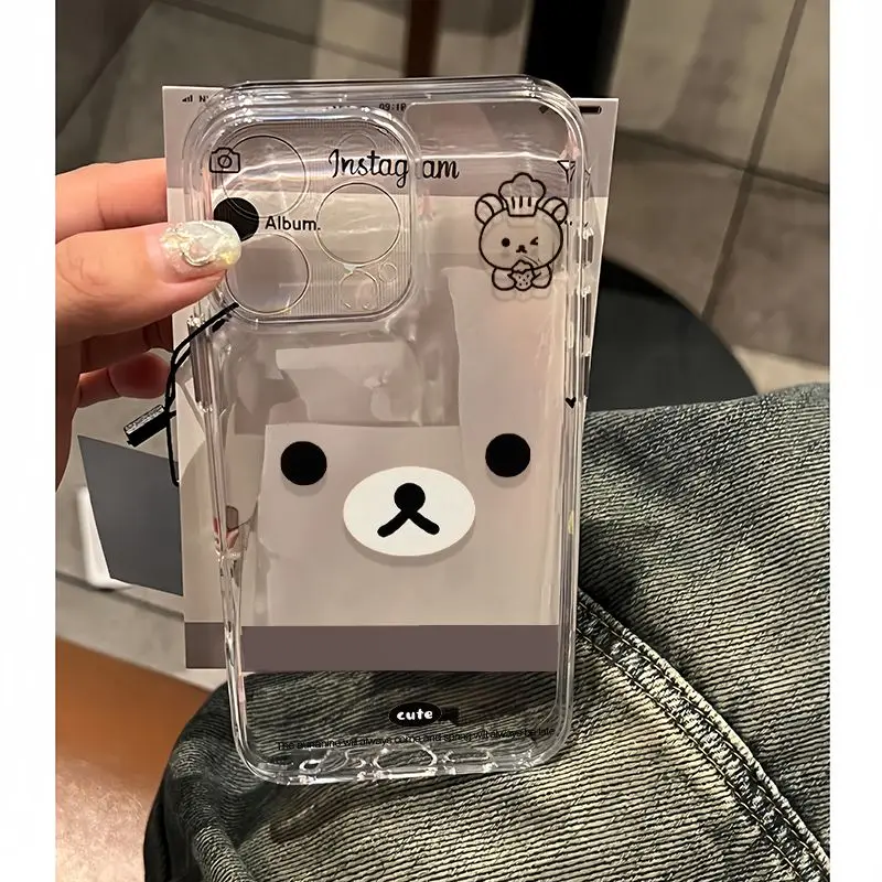 Cartoon cute Rilakkuma suitable for iPhone16promax mobile phone case iPhone14pro 13 anti-fall transparent protective case simple