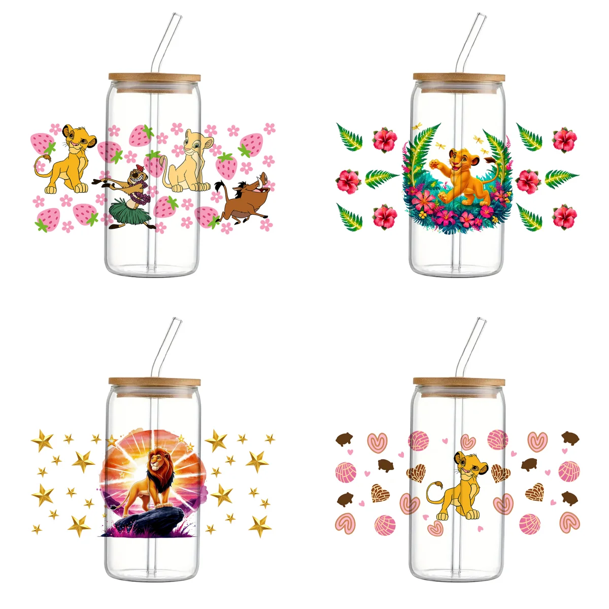 Simba Baby 11*24cm Disney el Rey León UV DTF pegatina DIY para taza de vidrio Libbey de 16oz pegatinas impermeables