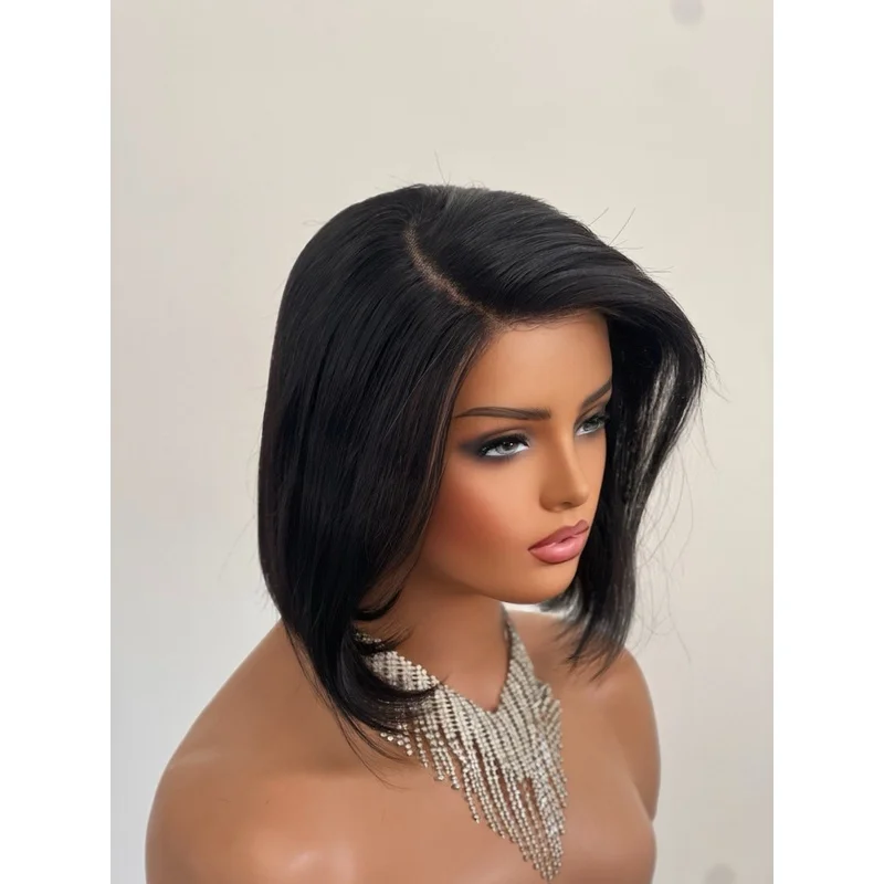 100% Brazilian Hair Wig 4x4 Lace Front Black Short Bob 10inch