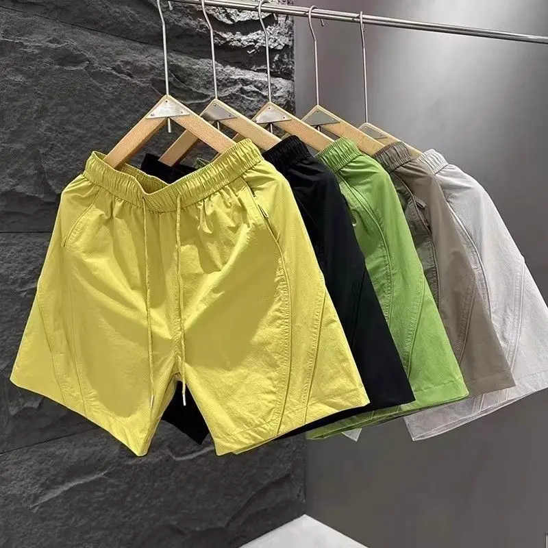 

Мужские однотонные шорты с эластичным поясом и шнурком с буквенным принтом, корейские повседневные модные мужские летние быстросохнущие шорты