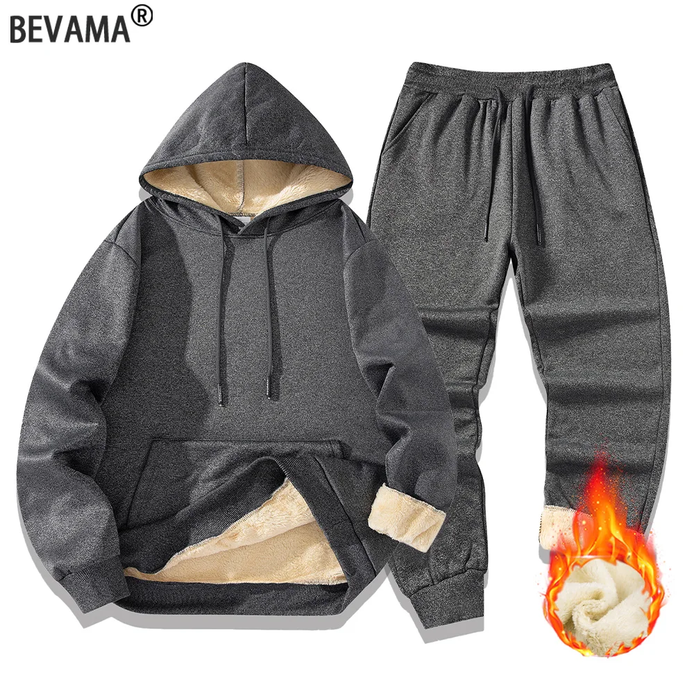 

Men Autumn Winter Casual Tracksuit Solid Color Hoodie+pants 2-piece Set Fashion Daily Sports Simple Sweatshirts Sweatpants Suit