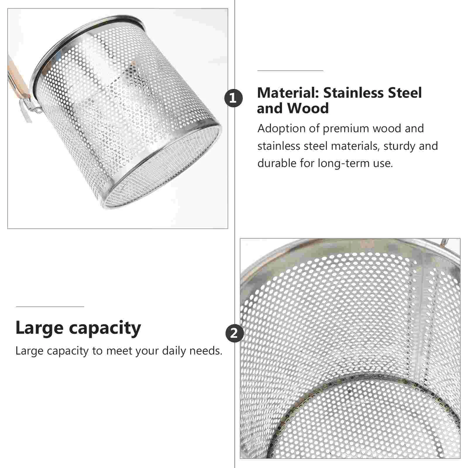 Handle Stainless Steel Filter Spoon Baby Pasta Tortellini Wood Colander Insert Cooking Tool