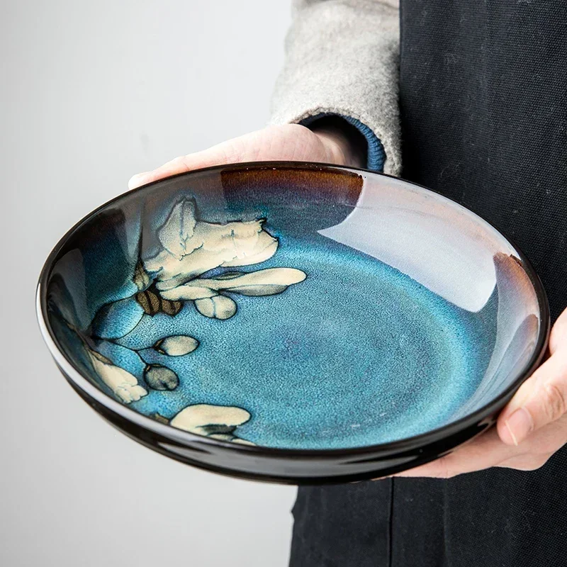 

Chinese-style ceramic deep plate household salad plate disc personality plate creative old-fashioned hand-painted tableware