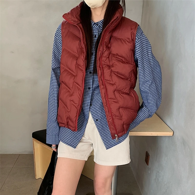 

Lightweight Thin Down Cotton Vest Jackets 2025 Fashion New Autumn Winter Short Women's Sleeveless Vest Solid Waistcoat Tops