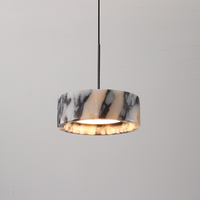 Luxury Black Round Natural Stone Pendant Lamp High-end Bedroom Bedside LED Chandelier Living room Decoration Home Hanging Lights