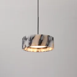 Luxury Black Round Natural Stone Pendant Lamp High-end Bedroom Bedside LED Chandelier Living room Decoration Home Hanging Lights
