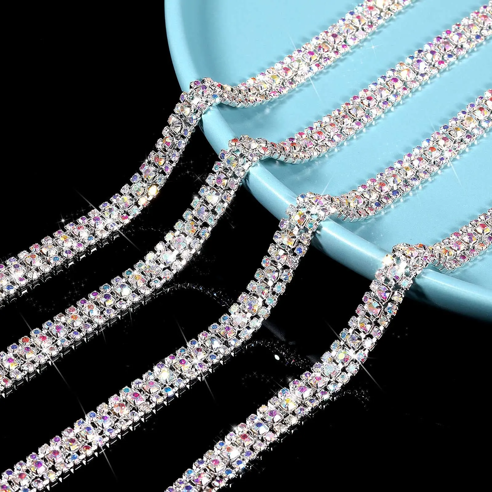 1 Yard Rhinestone Chains for Sewing 3 Rows Crystal Chain Sew-On Glue-On Trim Cup Chain For Clothes Shoes DIY Chain Accessories