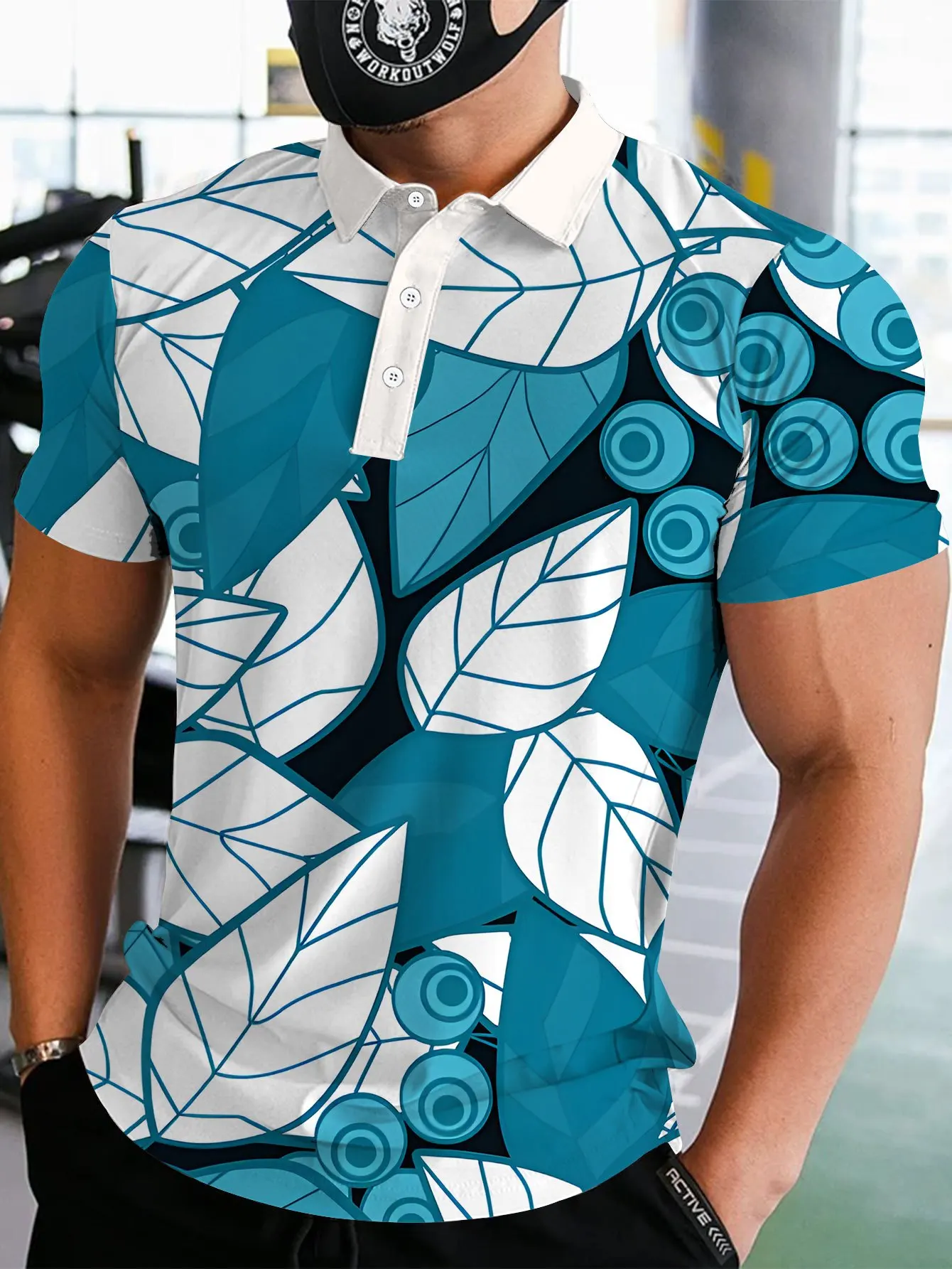 New men's short-sleeve polo shirt T-shirt, loose-fitting and tailored with printed patterns, versatile basic crew-neck top suita