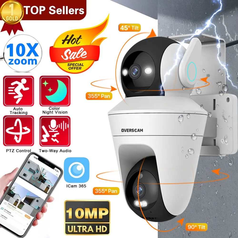 10mp 10x Zoom Verknüpfung Gun Ball IP-Kamera WiFi Dual-Objektiv auf und ab Hybrid 355 ° ptz Steuerung Home CCTV-Überwachung Auto Tracking