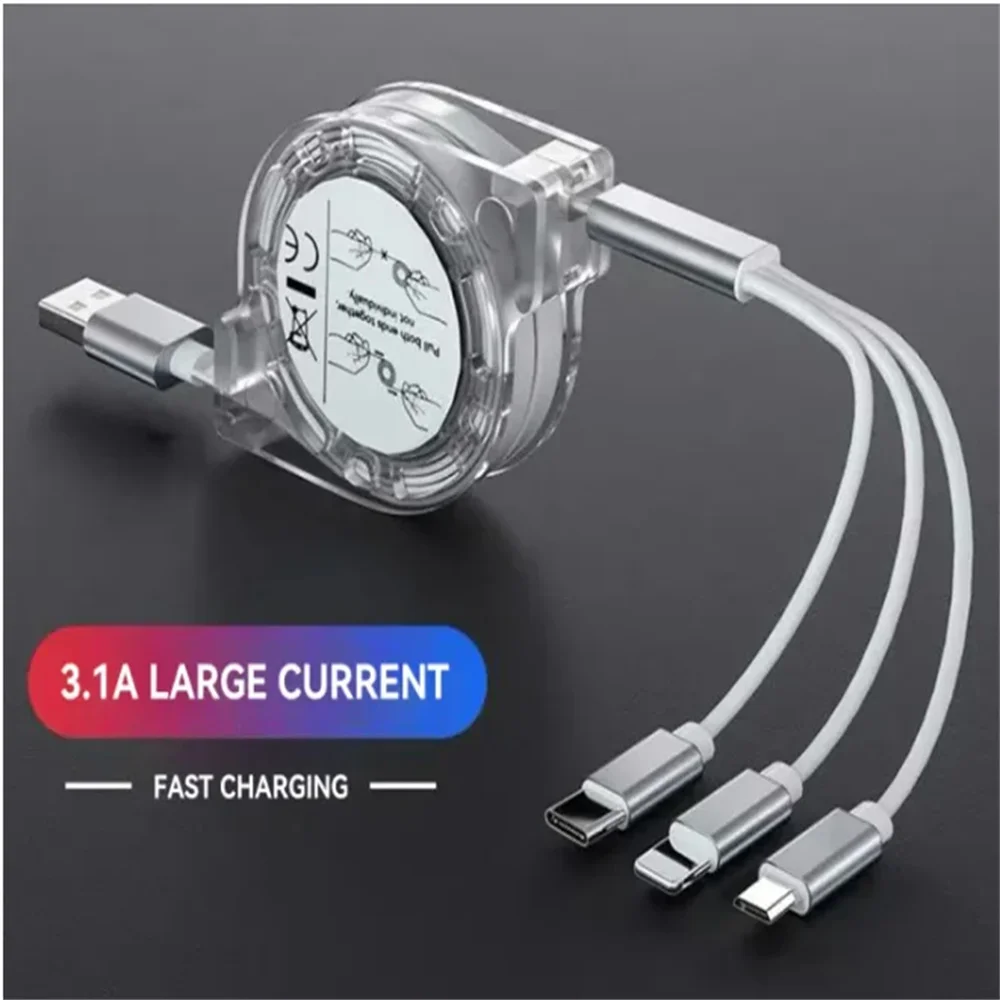 

3A Retractable Data USB Cable 3 in 1 USB Wire Fast Charging Cable For Android Phone Type C Fast Charge For Xiaomi Huawei Samsung