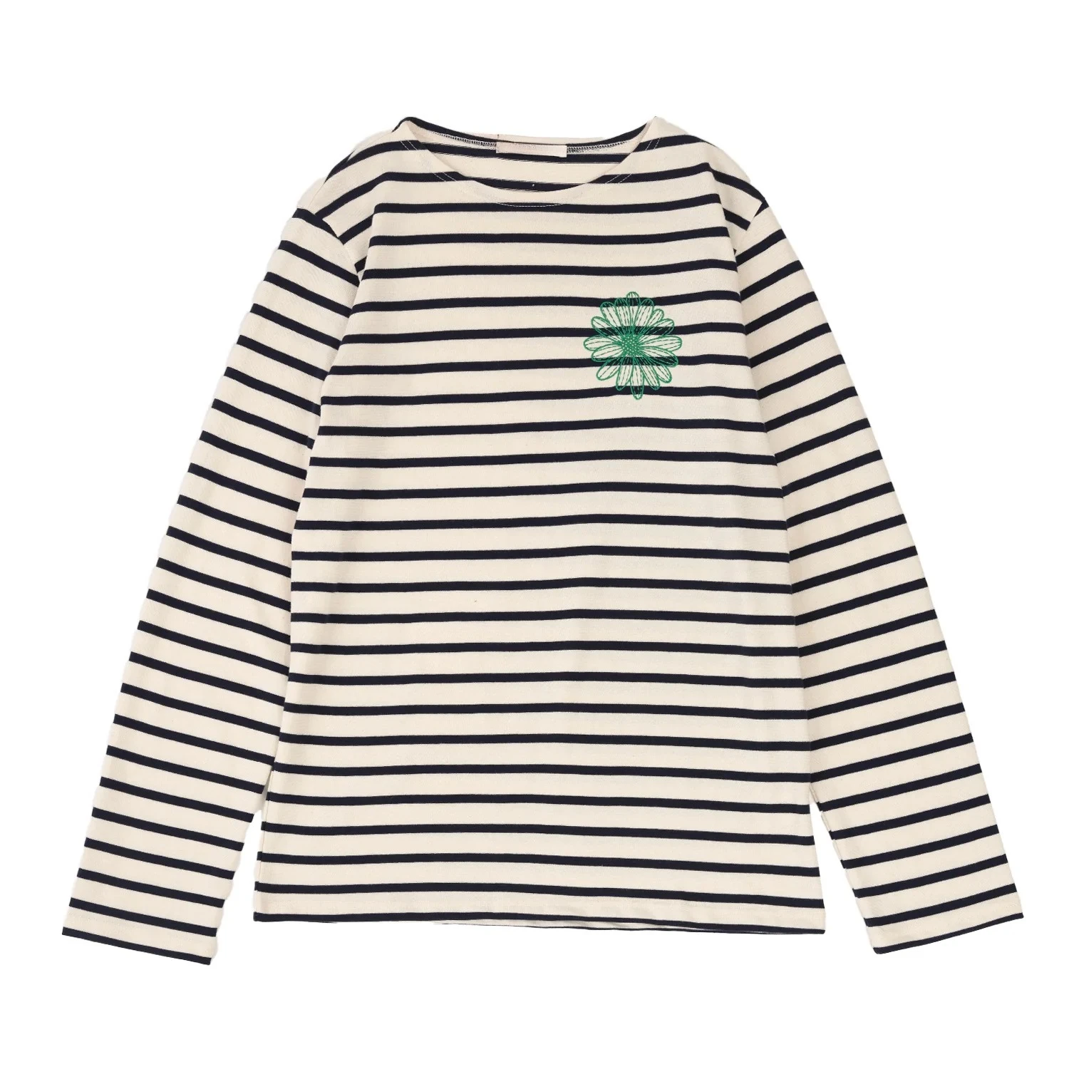 

Striped Long Sleeve T-Shirt Korean Style Daisy Embroidered Long-Sleeve Base Layer Base Layer Pure Cotton Long-Sleeve T-Shirt