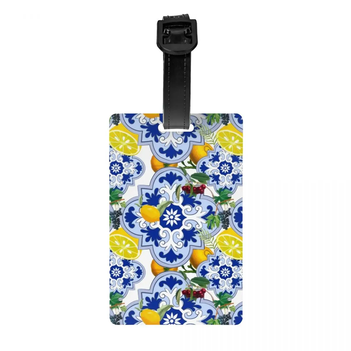 Custom Sicilian Summer Fruit Lemon Citrus Tiles Luggage Tag for Suitcases Privacy Cover ID Label