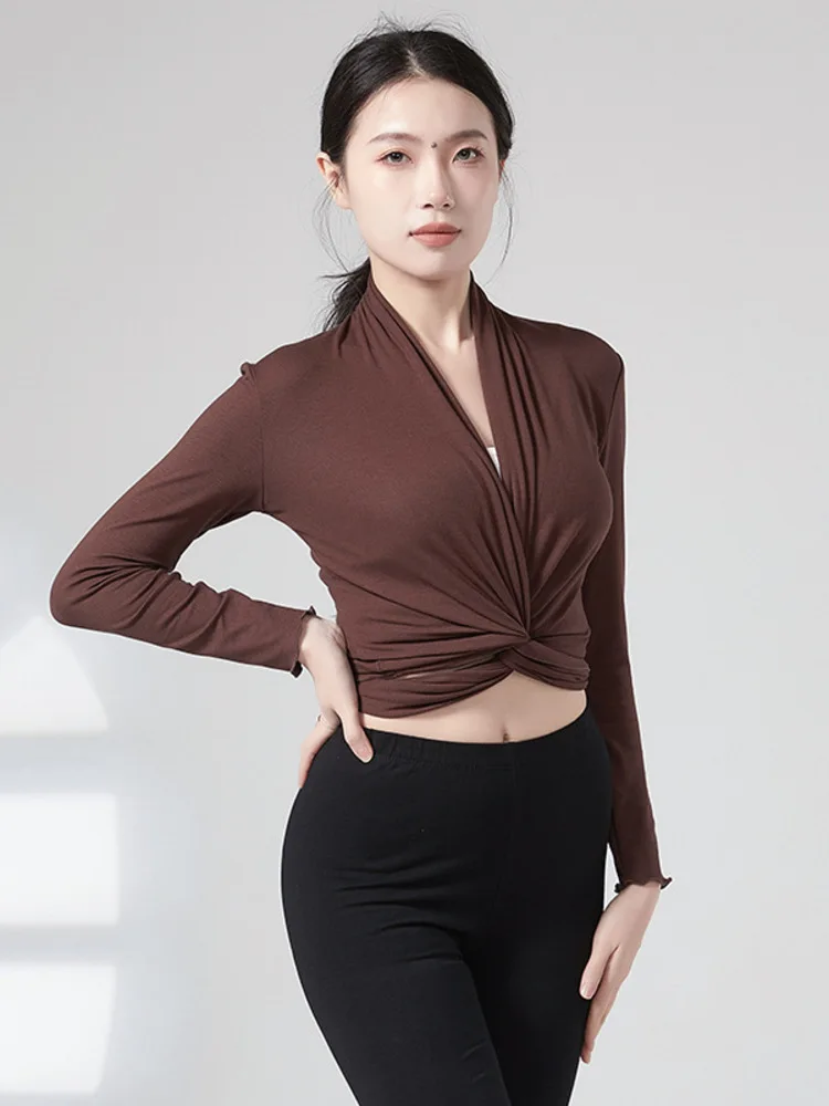 

Dance Costume Classical Yoga Wolong Sleeved Top Spring Autumn Cardigan Sports and Fitness Outerwear with Straps Modern Dance