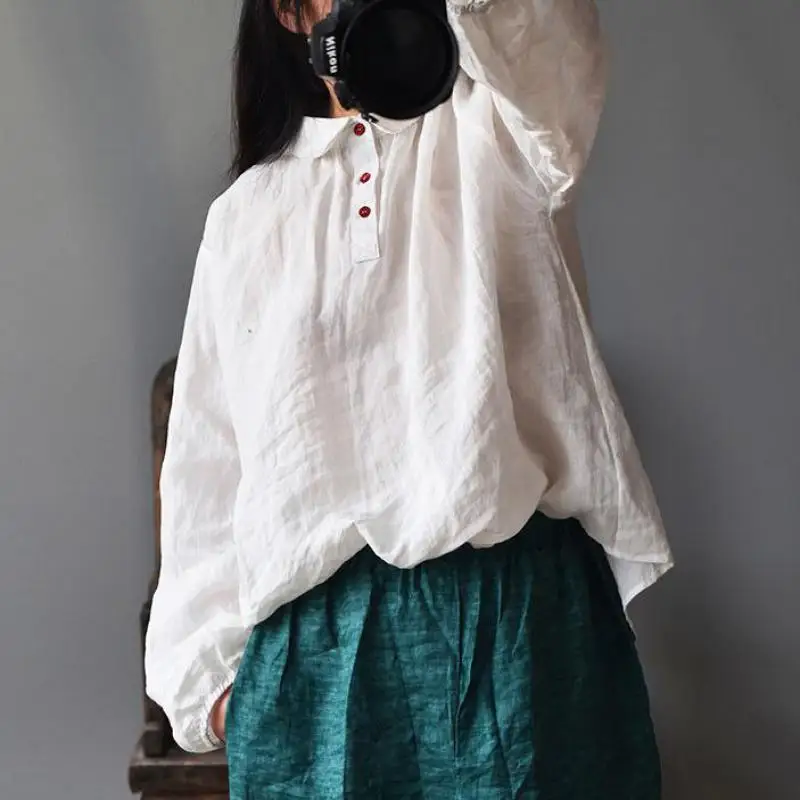 Johnature Vintage Women's Loose Blouse Spring Top