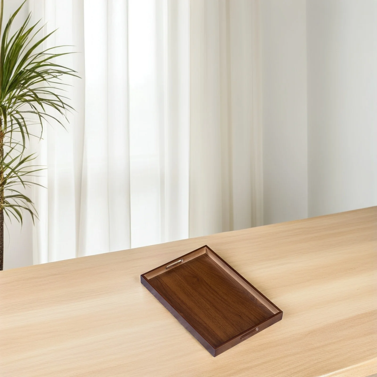 

Wood Serving Tray Rectangular Walnut Tea Tray Elegant Finish Handle Design Ideal for Dining Breakfast Coffee Snacks Large