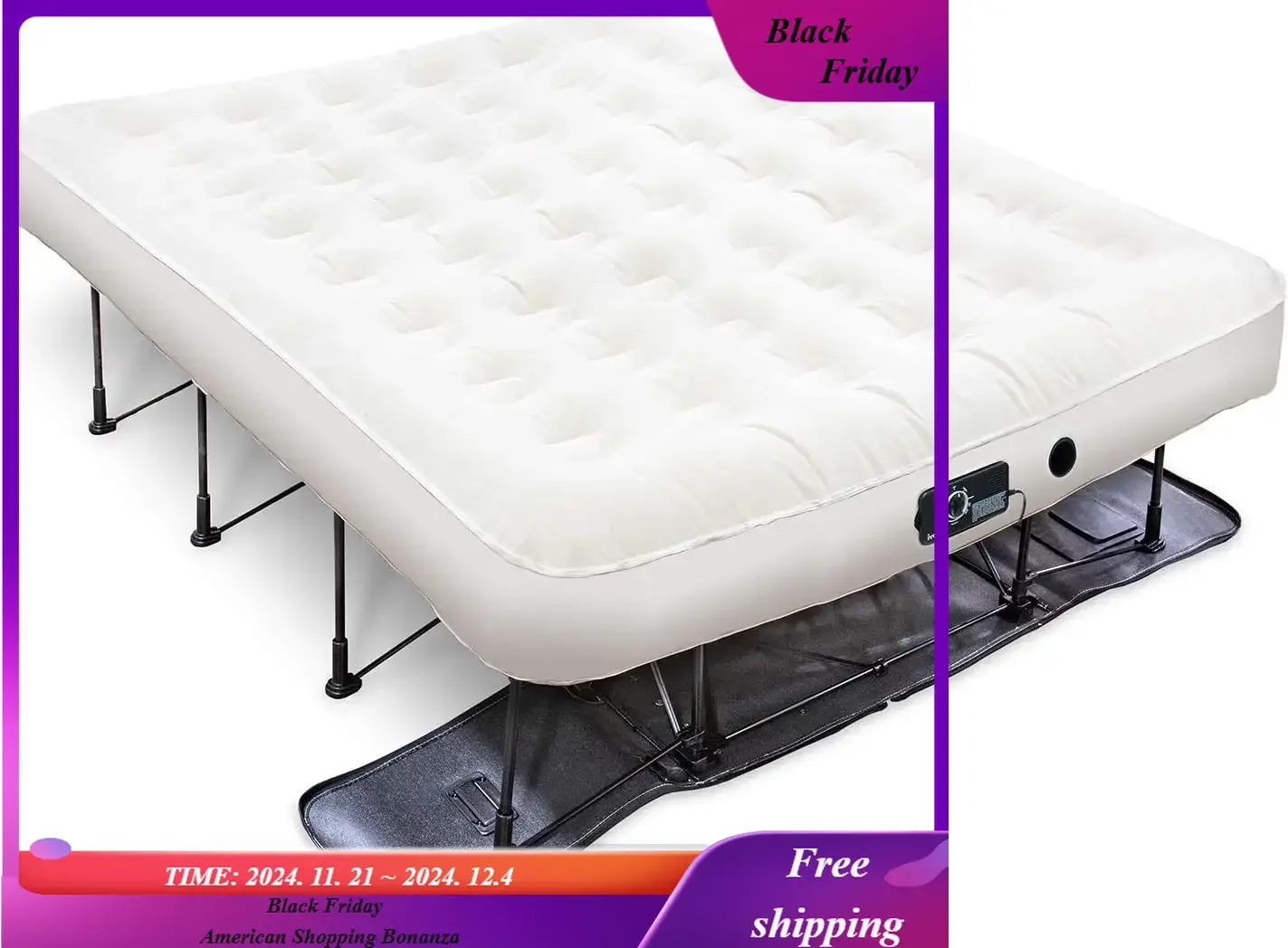 Air Mattress with Frame & Rolling Case, Self Inflatable, Blow Up Bed Auto Shut-Off, Comfortable Surface