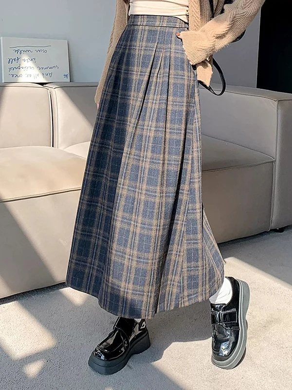 

Шерстяная юбка А-силуэта больших размеров с высокой талией, боковой молнией и эластичным поясом для женщин, осенне-зимняя коллекция