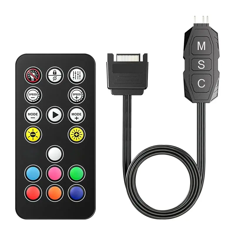 For RGB For Case Fan ARGB Controller Kit With 17 Keys Remote, Mini For RGB PC Fan Controller, ARGB Splitter-ABIU