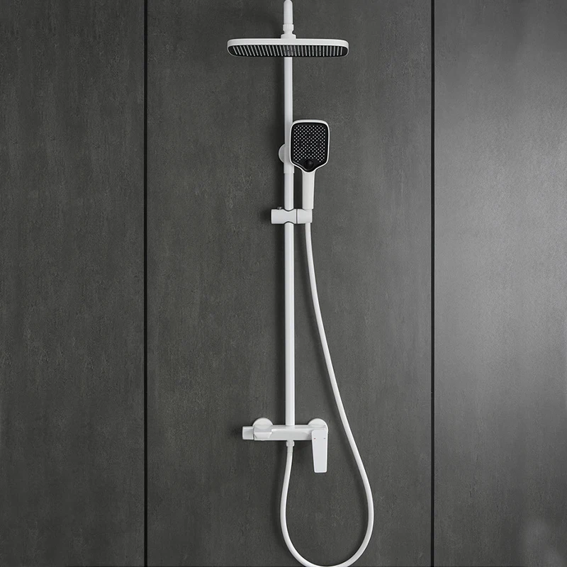 مجموعة صنابير حوض الاستحمام مع دش يدوي 3 وظائف الحائط صنبور حوض الحمام مجموعات صنبور حوض الاستحمام مع دش محمول أبيض #1