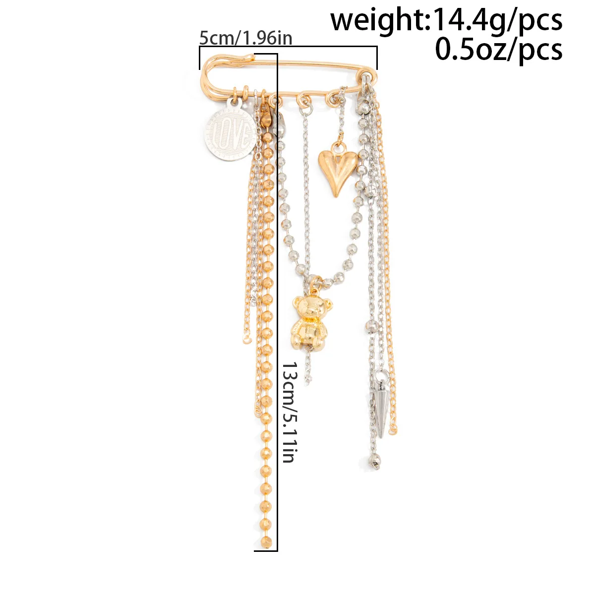 New Creativity Unique Design DIY Love Heart Little Bear Pendant Brooch Women Fashion All-match Tassel Round Bead Decoration Gift