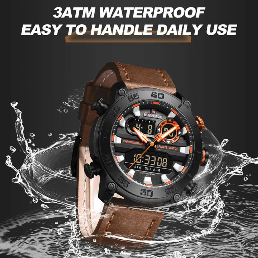 Мужские цифровые часы NAVIFORCE, спортивные часы в стиле милитари, водонепроницаемые электронные кварцевые наручные часы с двойным дисплеем, Relogio