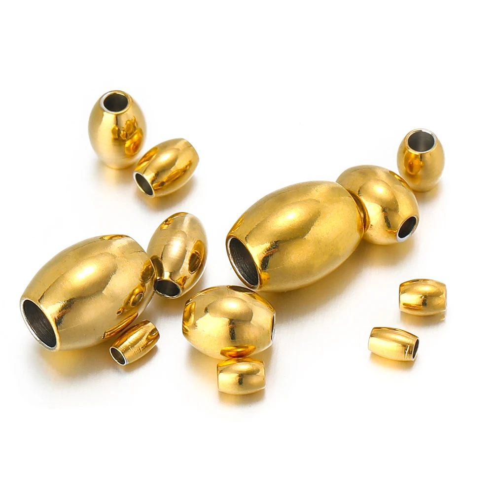 50pcs Stainless Steel Oval Spacer Waist 18k Vacuum Gold Plated Beads Charms for Bracelet Necklace DIY Jewelry Making Supplies