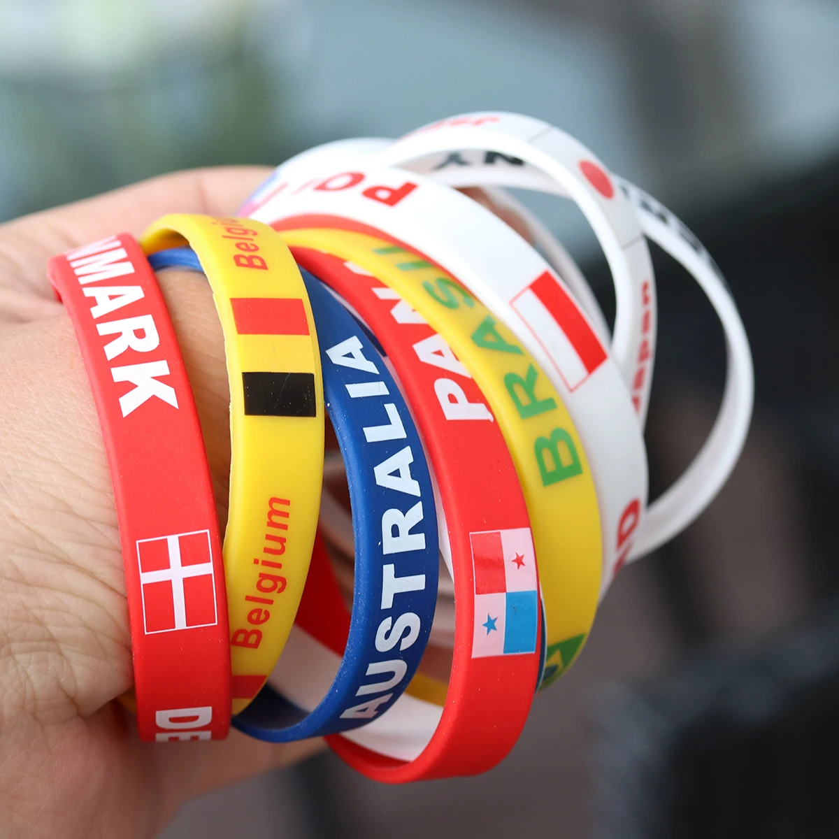 

6 Pcs Silicone Bracelet Event Wristbands National Flag Football International Braclet Bulk