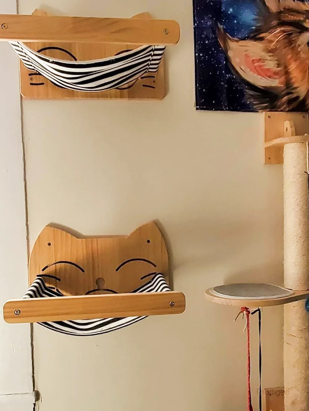 Wall Mounted Solid Wooden Furniture Set Cat Climbing Frame Hammock Scratching Post Shelf with Sisal Jumping Platform Ladder Step