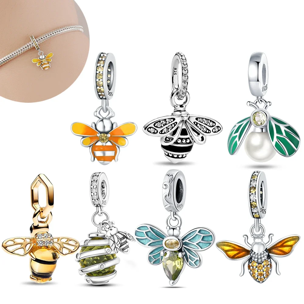 Charms 925 Sterling Silver Bee Series Golden Honeycomb Flowers for Women's Bracelet Diy Light Luxury High Quality Jewelry Gift