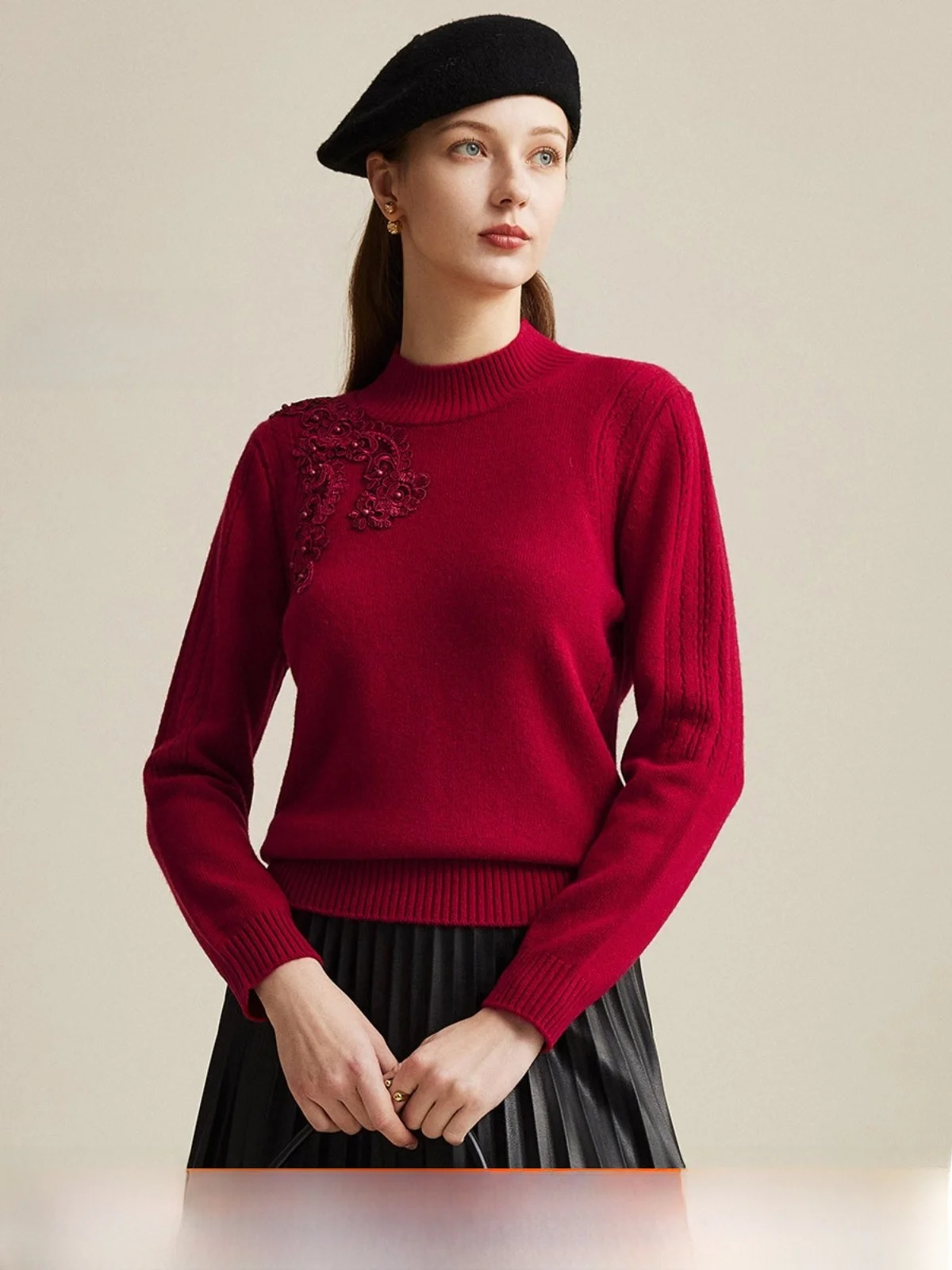 

Zhaojun 00% шерсть Thiened Long Sve вязаный свитер с воротником-стойкой красный осень-зима женский модный прямой крой