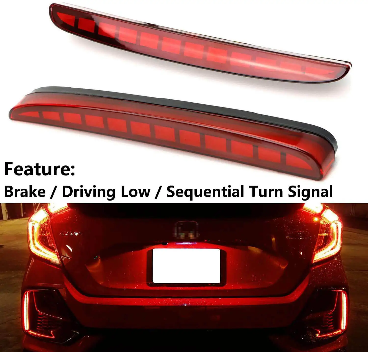 

2PCS For Honda Civic Type R 2016 2017 2018 2019 2020 LED Rear Bumper Fog Lamp Brake Light Dynamic Turn Signal Reflector