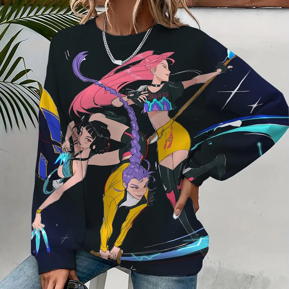 موضة جديدة طويلة الأكمام الجولة الرقبة أنيمي K-Pop شيطان الصيادين مطبوعة هوديي البلوز الشارع ارتداء المرأة البلوز هنتركس kpop
