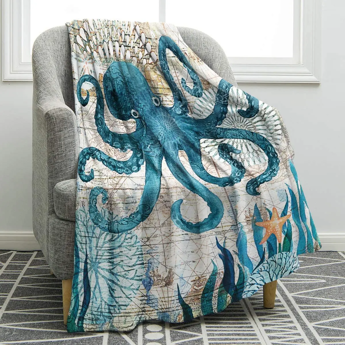 

Octopus Blanket Ocean Animal Soft Comfort Warmth Print Throw Blanket for Couch Bed Chair Office Sofa Birthday Souvenir Gifts