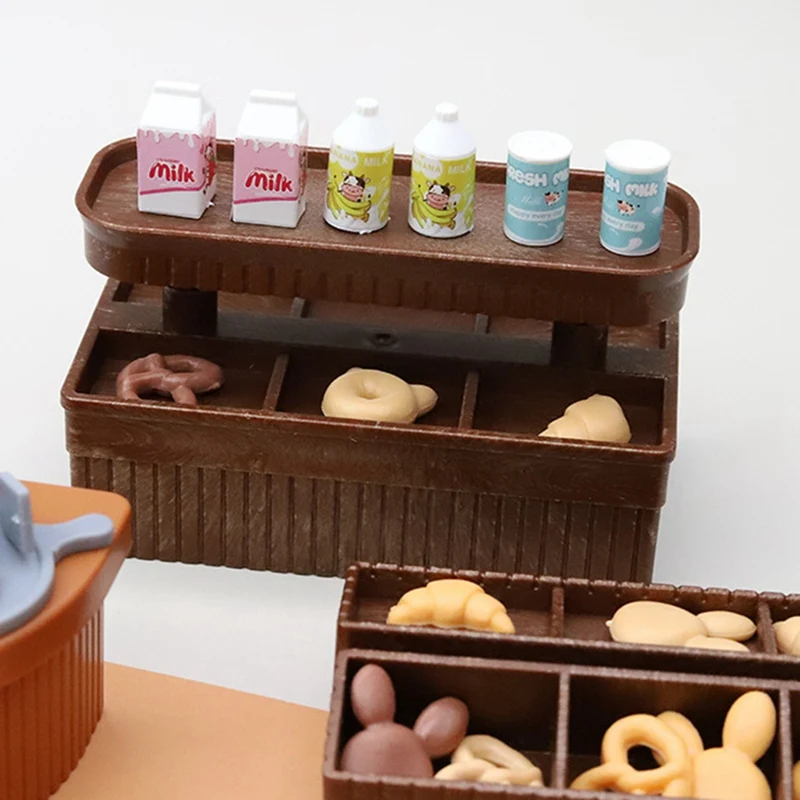 Cute Mini Bakery Decoration Simulation Shop Dollhouse Milk Bread Trolley Children Play House Toys Decoration