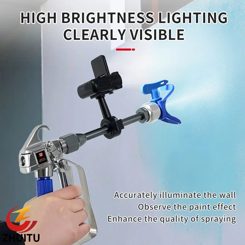 Airless Spray Gun LED Auxiliary Light Intelligent Sensor Rechargeable Work Light for Paint Sprayer 12/16/18/22mm Rod Mount