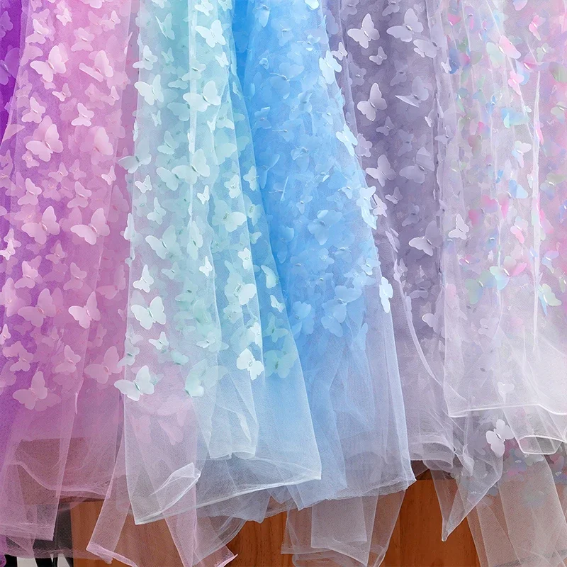 1 YARD 3D ปักผีเสื้อผ้าตาข่าย Rainbow Gradient หัตถกรรมผ้า Tulle DIY ชุด STAGE เครื่องแต่งกายเย็บผ้า