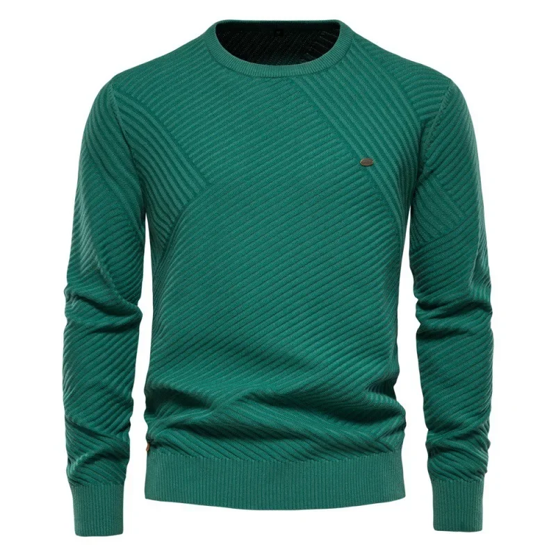 

2023 Autumn/Winter New Men's Round Neck Pullover Sweater Solid Color Underlay All Cotton Knit